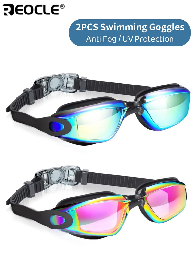 REOCLE 2PCS Swimming Goggles for Kids Adult Men Women Swim Goggles No Leaking Anti Fog UV Protection for Kids Over 3 Years Old Adult Swimming Pool Open Water Clear Vision Ideal for Swim Use - Image 1