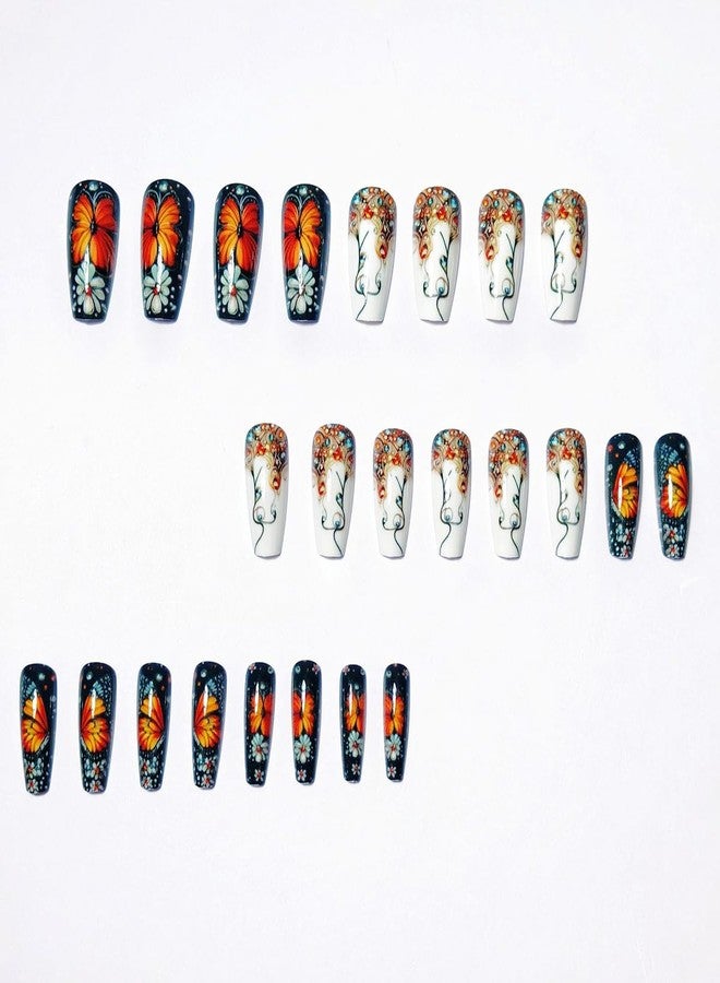 HJKDSFD Colorful Gradient Press on Nails Butterfly Fake Nails Medium Long Coffin Acrylic Stick on Nail Cute False Nails Reusable Full Cover for Women Girls 24PCS - Image 4