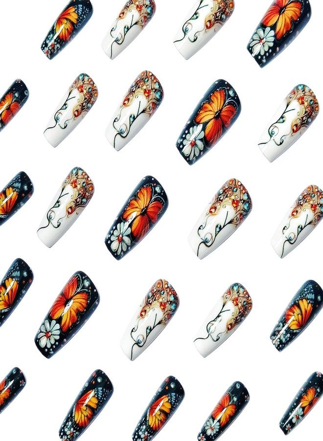 HJKDSFD Colorful Gradient Press on Nails Butterfly Fake Nails Medium Long Coffin Acrylic Stick on Nail Cute False Nails Reusable Full Cover for Women Girls 24PCS - Image 5