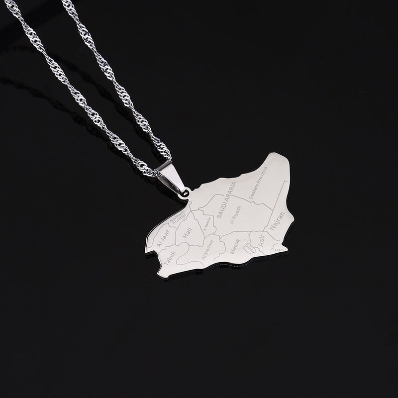Saudi Arabia Map City Chain Pendant Necklace Stainless Steel Unisex Jewelry