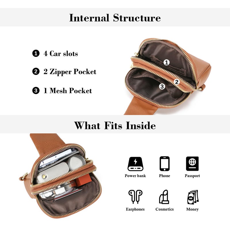 INICAT Small Sling Bag for Women Everyday & Travel Crossbody Bags Lightweight Cross Body Purses Vegan Leather(Brown) - Image 4