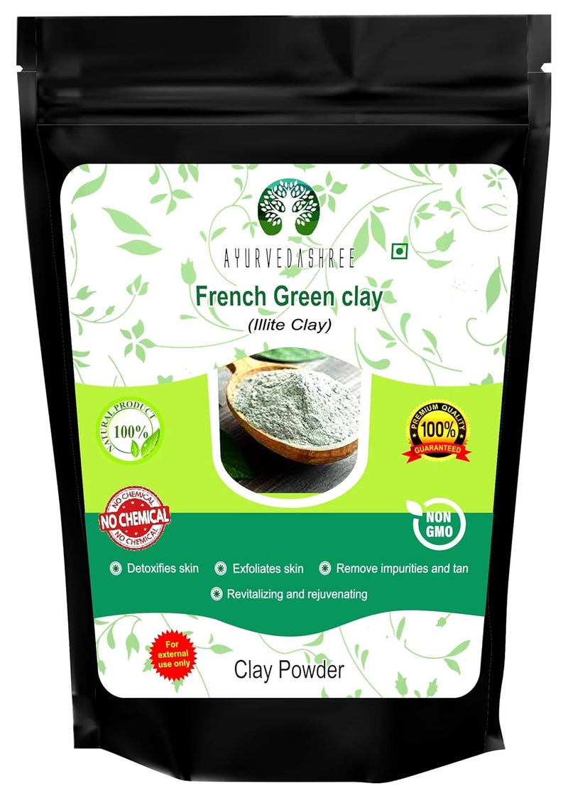 AYURVEDASHREE French Green Clay Powder 100 Gm  100 Pure Montmorillonite Clay  Absorbs Excess Oil  Highly Recommended For Oily Skin  Deep Facial Cleanser
