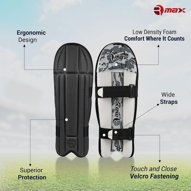 RMAX EVA and Cotton Cricket Wicket Keeping Leg Guard Pad Full Size, Light Weight Wicket Keeping Leg Guards/Pads Senior/Men's/Teen's/Adult Size (BLACK) - Image 3
