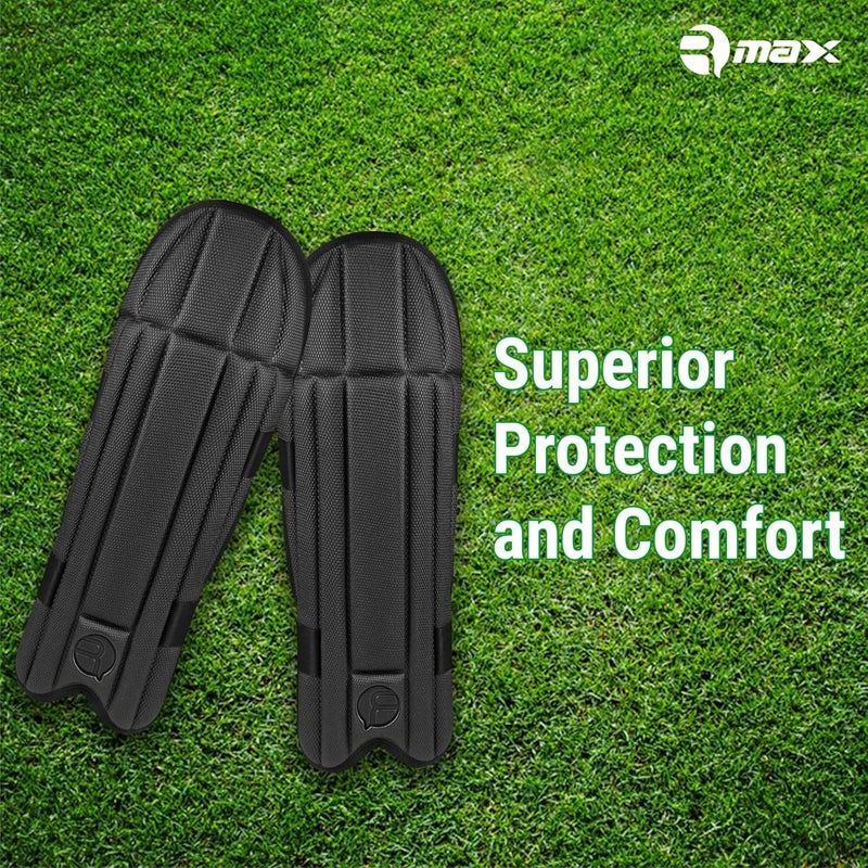 RMAX EVA and Cotton Cricket Wicket Keeping Leg Guard Pad Full Size, Light Weight Wicket Keeping Leg Guards/Pads Senior/Men's/Teen's/Adult Size (BLACK) - Image 4