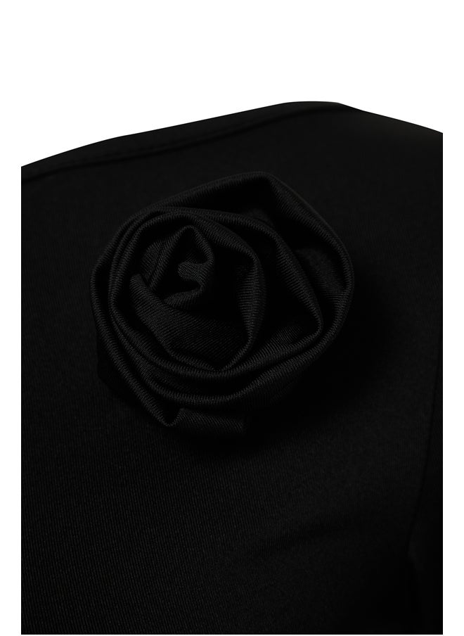 trendyol - Black Rose Applique Detailed Carmen Collar With Snap Snaps at Bottom Knitted Body TWOAW24BD00061 - Image 1