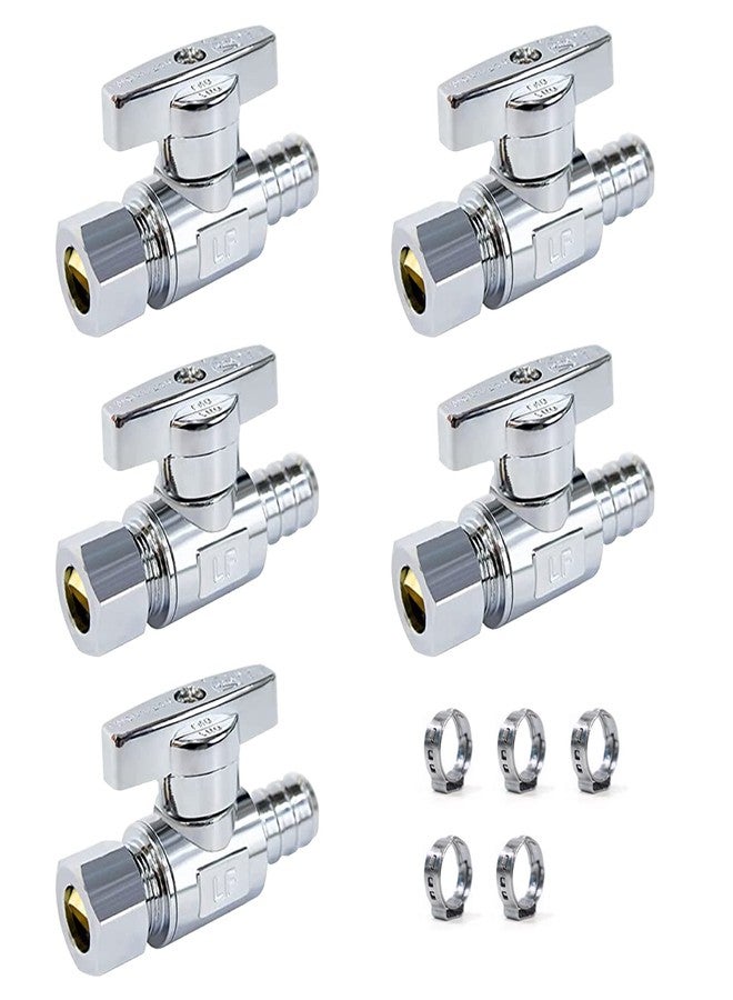 Vintex 1/2 Inch PEX x 3/8 Inch OD Compression PEX Straight Valve 5 Pack, Quarter Turn Water Shut Off Valve, Solid Brass, CVPC - Image 1