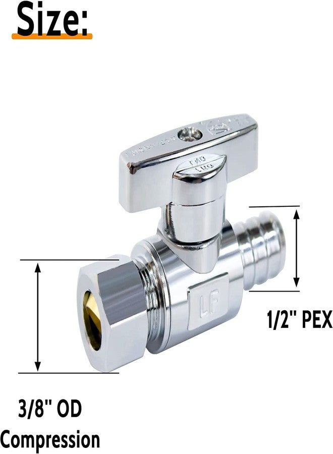 Vintex 1/2 Inch PEX x 3/8 Inch OD Compression PEX Straight Valve 5 Pack, Quarter Turn Water Shut Off Valve, Solid Brass, CVPC - Image 2