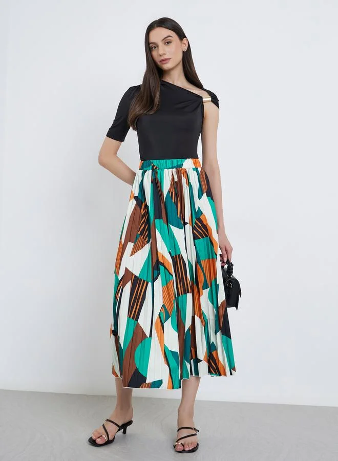 تايك تو Take Two Women's Geometric Print Pleated A-Line Maxi Skirt