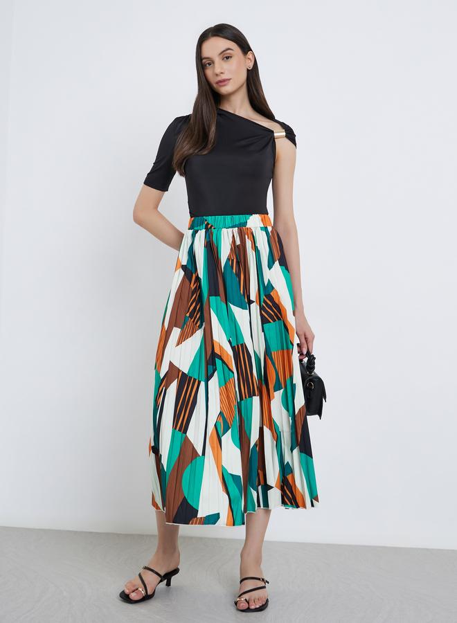 تايك تو تنورة ماكسي نسائية بطيات بنقش هندسي - - Image 1