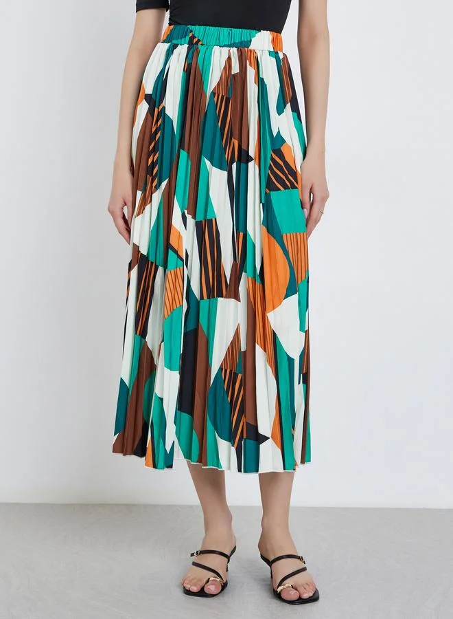 تايك تو Take Two Women's Geometric Print Pleated A-Line Maxi Skirt