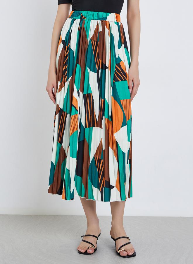 تايك تو تنورة ماكسي نسائية بطيات بنقش هندسي - - Image 2