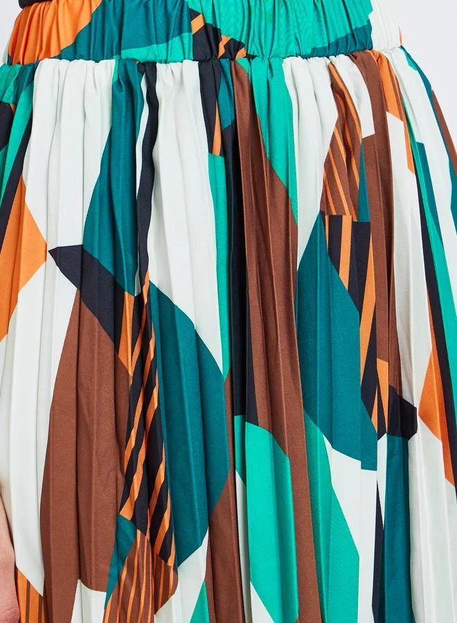 تايك تو Take Two Women's Geometric Print Pleated A-Line Maxi Skirt