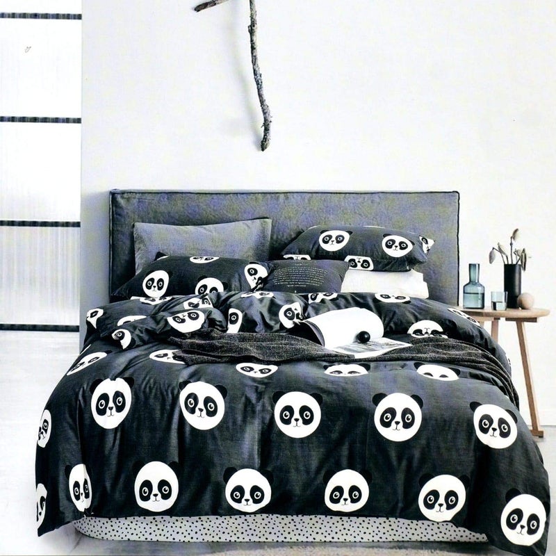MORADO Premium Glace Cotton Cartoon Design Duvet Cover - Single, Black with Zipper - Image 3