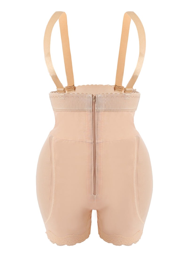 Loquat Womens Body Shaper Tummy Control Underwear Boxer Briefs With Shoulder Straps Solid Color Slim High Waist Sponge Pad Hip Lift Shapewear Safety Underpants Beige  - Image 1