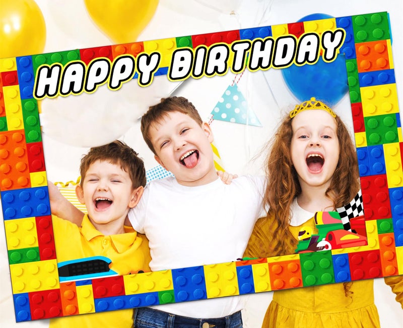 Building Block Birthday Party Photo Booth Props Frame Block Set Construction Toy Theme Decorations Favors Supplies for Building Blocks Birthday