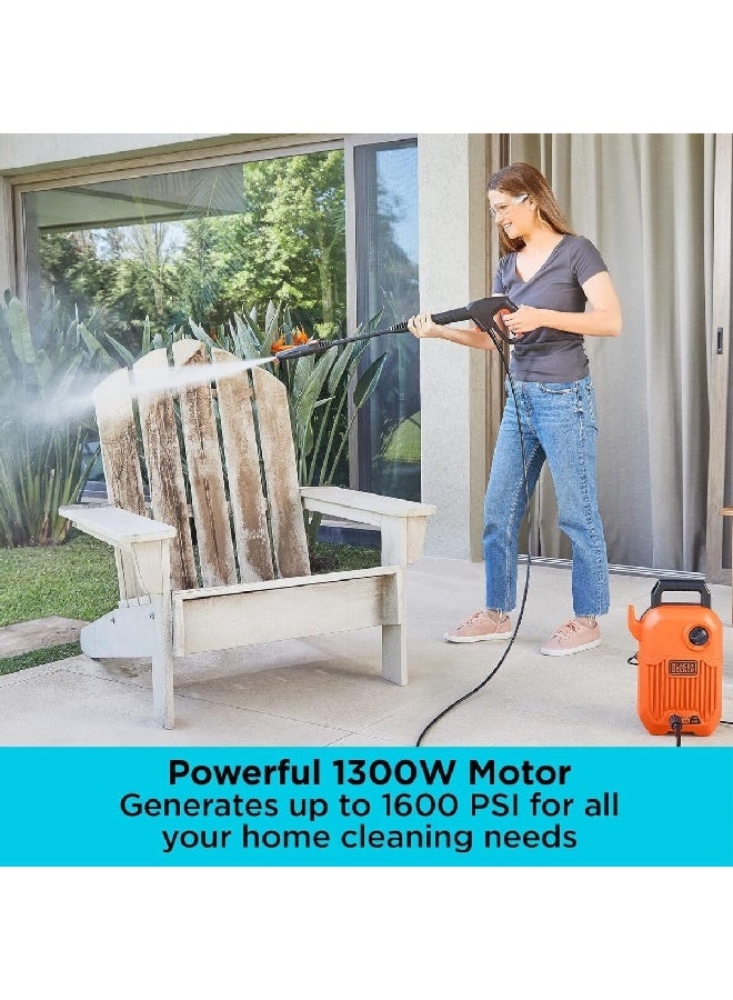 BLACK+DECKER 1300W 1600PSI Corded Compact Pressure Washer with Self Priming Orange and Black 30 x 40 x 30 cm BEPW1300-B5 - Image 5
