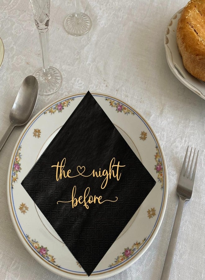 SWEETTALA The Night Before Cocktail Napkins, 50 Pack Black and Gold Disposable Paper Napkins for Rehearsal Dinner Wedding Bridal Shower Engagement Bachelor Bachelorette Party, Beverage Table Decorations, 3 Ply - Image 2