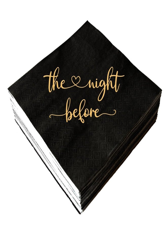SWEETTALA The Night Before Cocktail Napkins, 50 Pack Black and Gold Disposable Paper Napkins for Rehearsal Dinner Wedding Bridal Shower Engagement Bachelor Bachelorette Party, Beverage Table Decorations, 3 Ply - Image 1