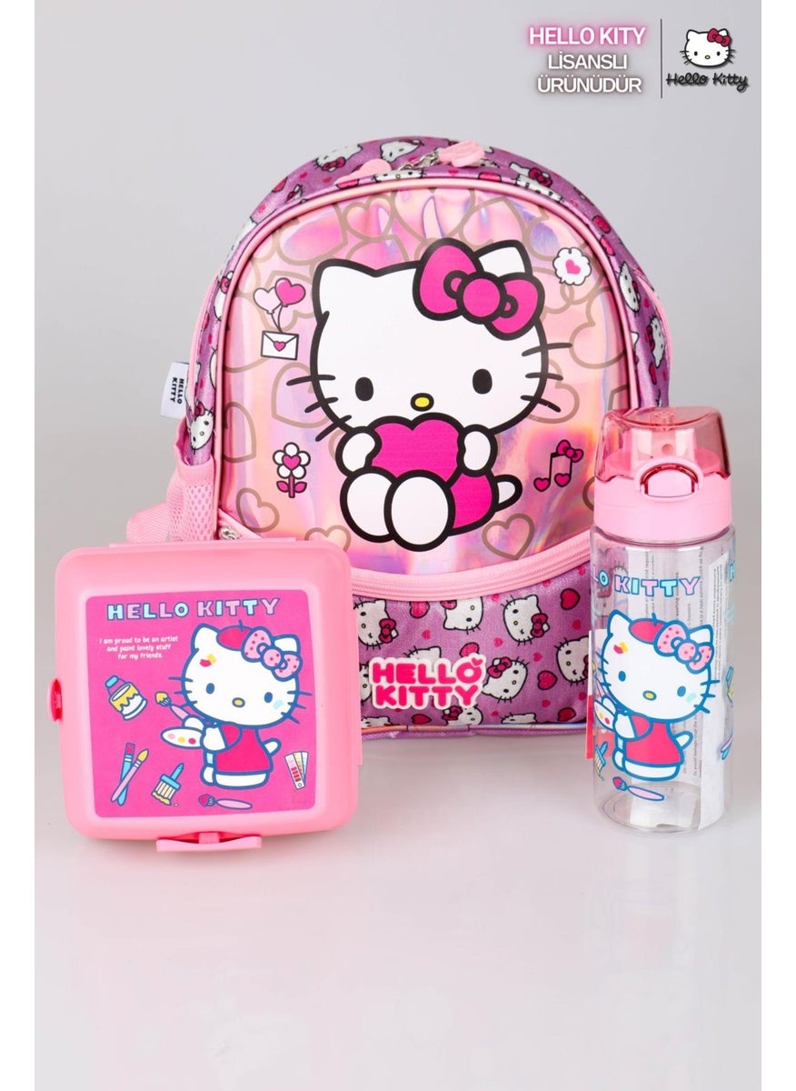 Hello Kitty حقيبة رياض الأطفال الجديدة المرخصة مجموعة خاصة عالم اللمعان، صندوق الغداء وزجاجة ماء تريتان  - Image 2