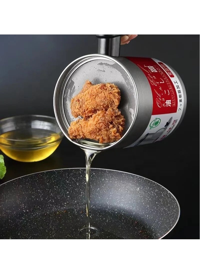 VIO - 1.7L Oil Pot Filter Container Used Cooking Oil Grease Strainer Container Kitchen Deep Fat Filter Pot Metal Large Frying Oil Filter Storage Can - Image 1