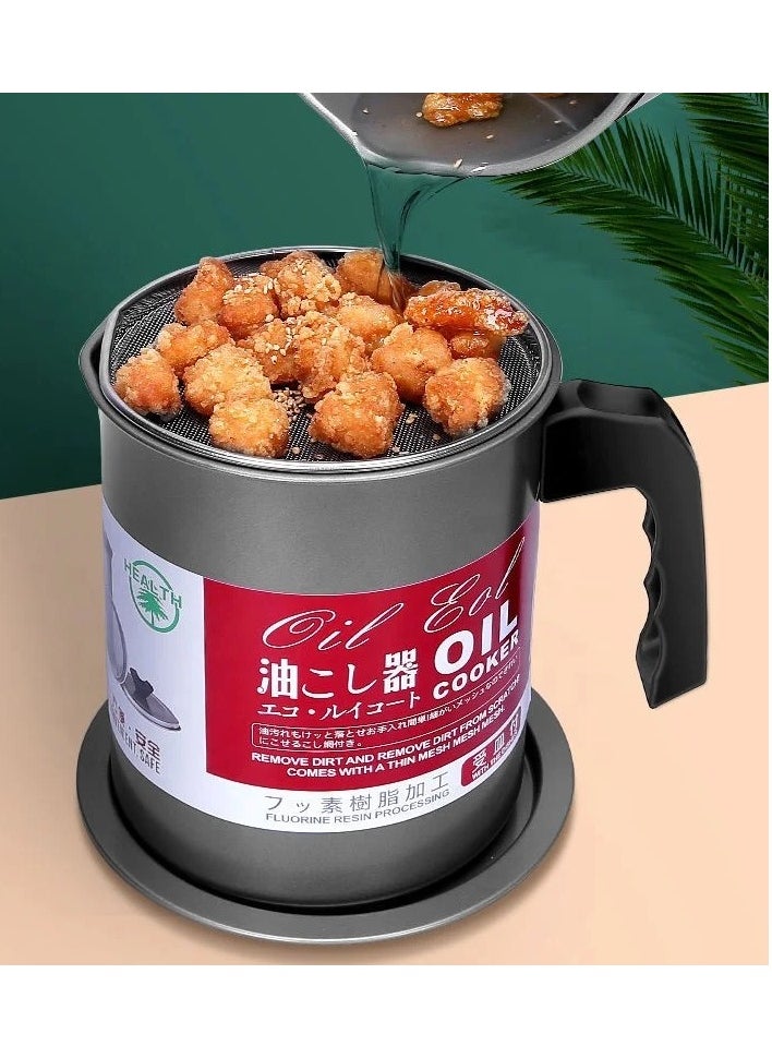 VIO - 1.7L Oil Pot Filter Container Used Cooking Oil Grease Strainer Container Kitchen Deep Fat Filter Pot Metal Large Frying Oil Filter Storage Can - Image 1
