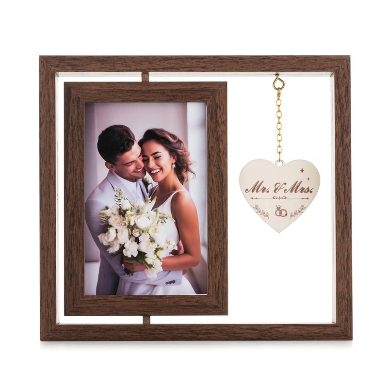 NUPTIO Wedding Gifts Picture Frame: Couples Gift Ideas for Mr and Mrs Bride Groom Newlywed Bridal Shower Christmas Engagement Anniversary 4x6 Rotating Double Sided Photo Frames with Heart Pendant - Image 1