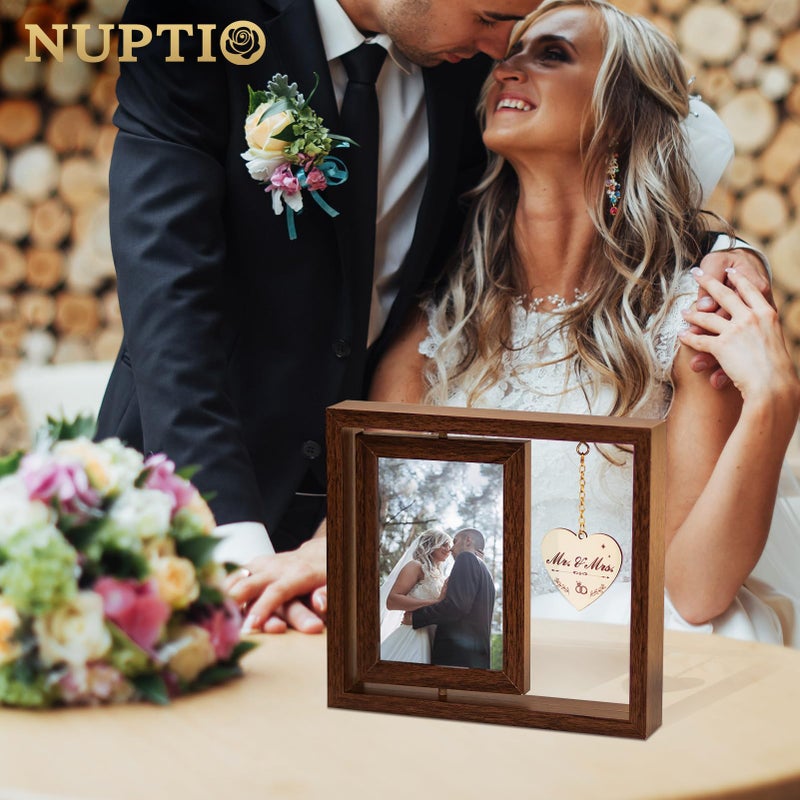 NUPTIO Wedding Gifts Picture Frame: Couples Gift Ideas for Mr and Mrs Bride Groom Newlywed Bridal Shower Christmas Engagement Anniversary 4x6 Rotating Double Sided Photo Frames with Heart Pendant - Image 2