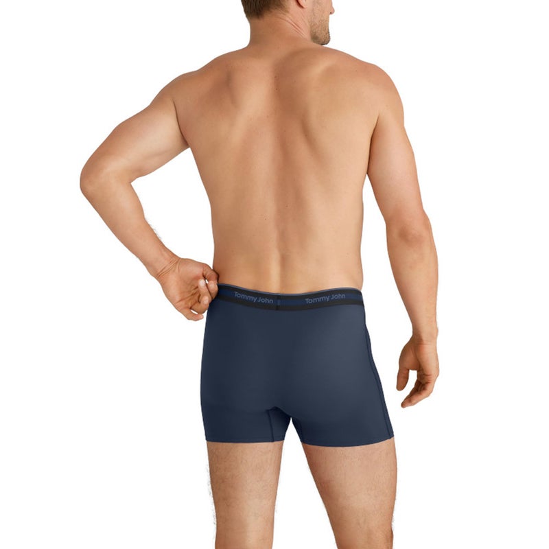 Tommy John Men's Comfort Micro Trunk Boxer Brief Underwear - 4" 3-Pack, 4-Way Stretch, Stay-Put Waistband, Support Pouch (Black/Turbulence/Dress Blues, Large) - Image 3