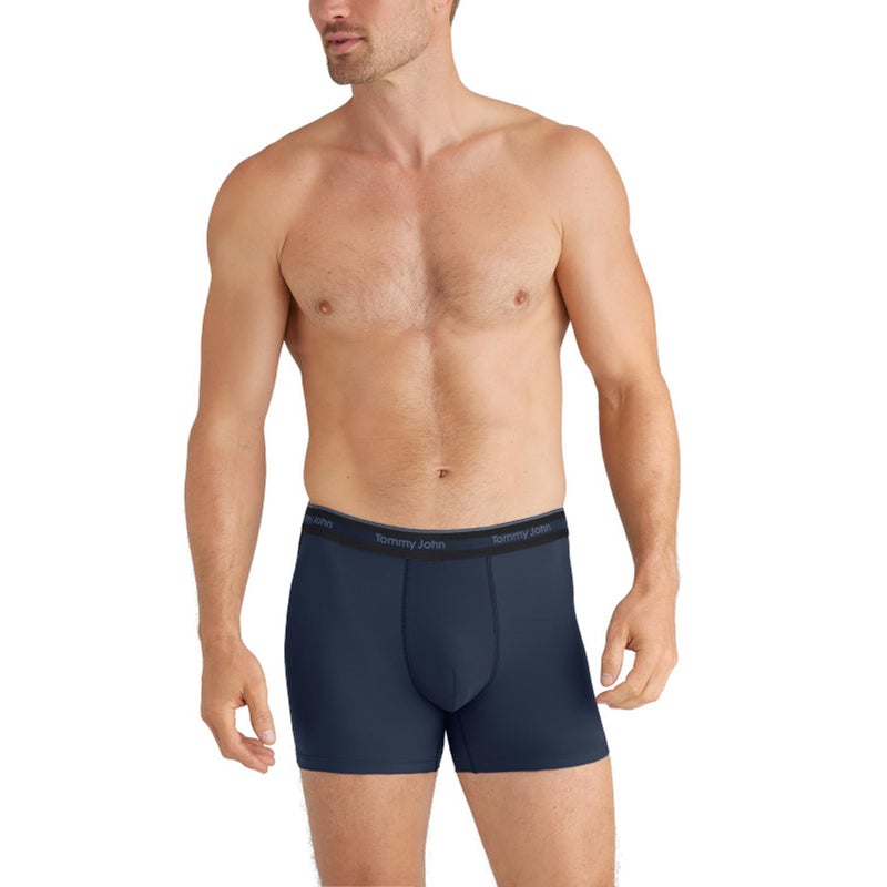 Tommy John Men's Comfort Micro Trunk Boxer Brief Underwear - 4" 3-Pack, 4-Way Stretch, Stay-Put Waistband, Support Pouch (Black/Turbulence/Dress Blues, Large) - Image 2