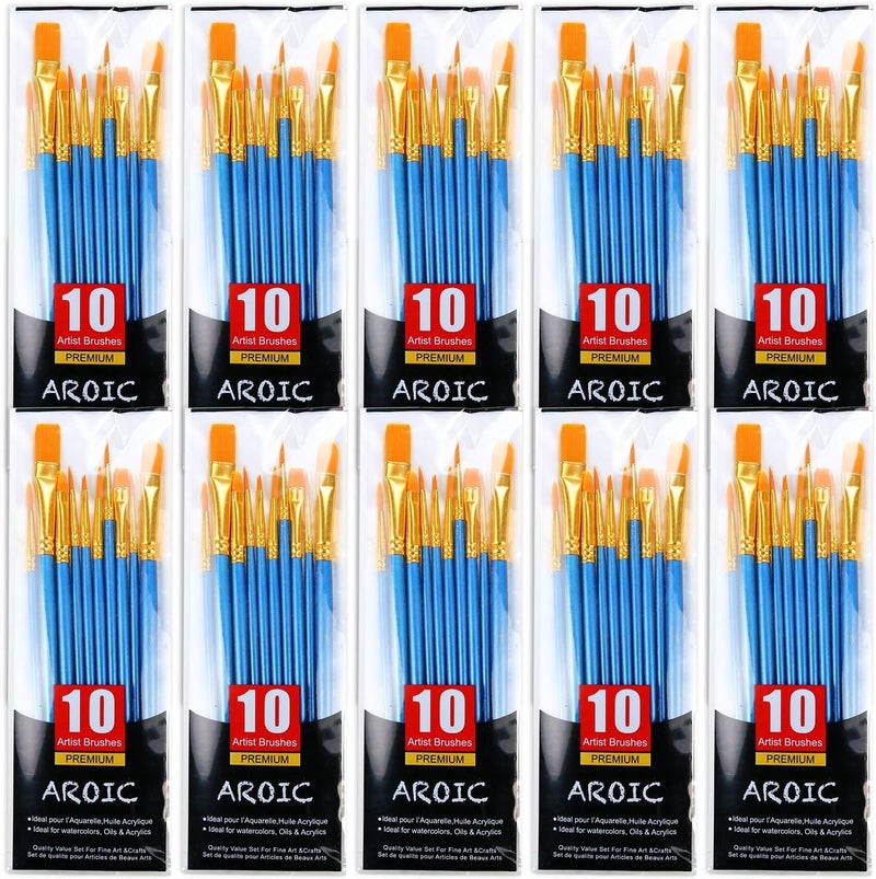 AROIC Paint Brush Set, 10 Pack 100 Pcs Acrylic Paint Brushes Artist Paint Brushes for Oil Watercolor Acrylic Face Rock Paintingï¼ˆBlueï¼‰ - Image 1