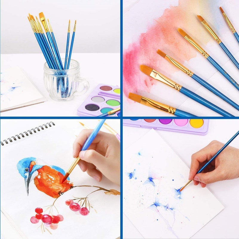 AROIC Paint Brush Set, 10 Pack 100 Pcs Acrylic Paint Brushes Artist Paint Brushes for Oil Watercolor Acrylic Face Rock Paintingï¼ˆBlueï¼‰ - Image 5