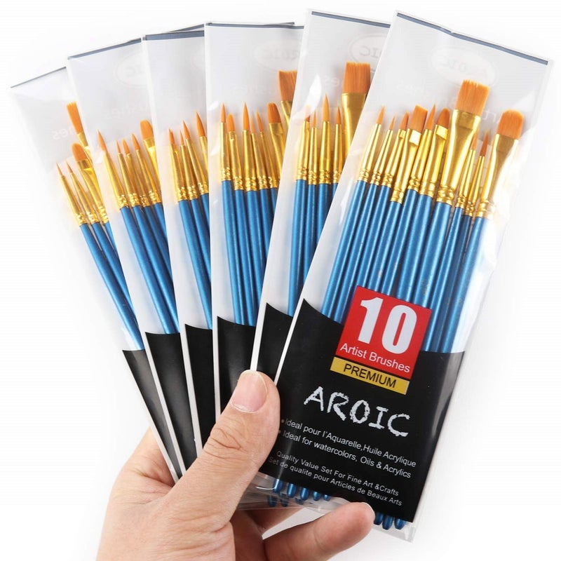 AROIC Paint Brush Set, 10 Pack 100 Pcs Acrylic Paint Brushes Artist Paint Brushes for Oil Watercolor Acrylic Face Rock Paintingï¼ˆBlueï¼‰ - Image 3