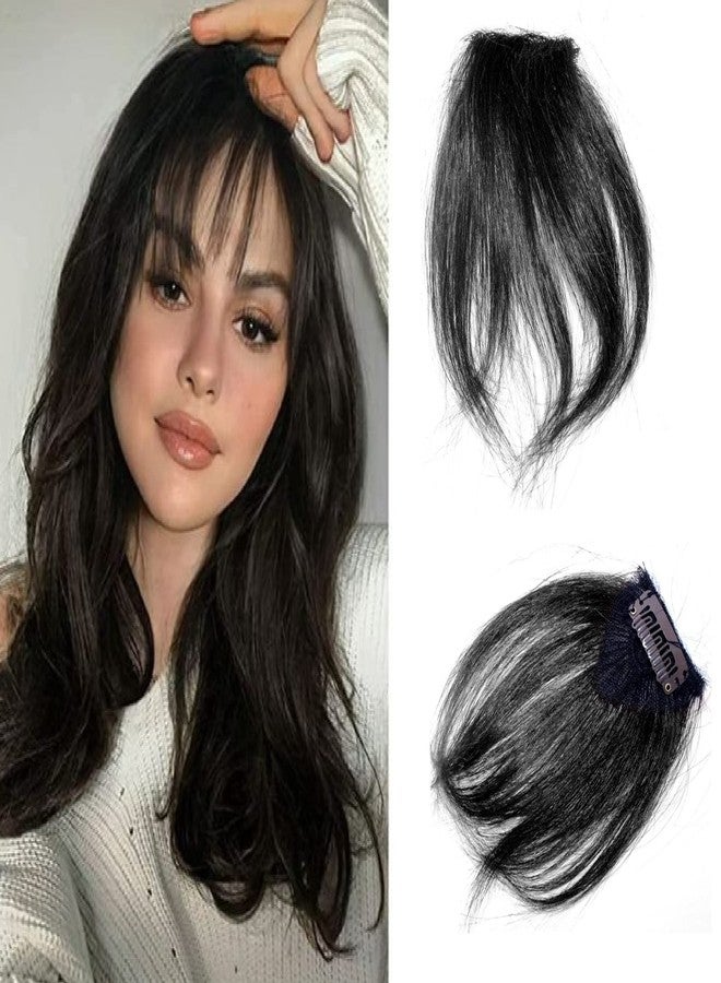 غلان وصلة شعر من شعر بشري طبيعي من جلان، غرة مموجة، مشبك شعر (أسود)، قطعة واحدة - Image 1