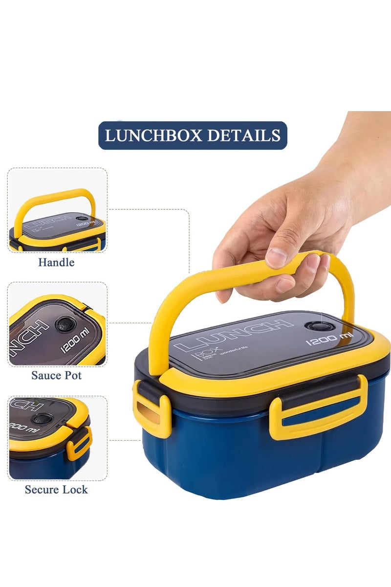 Necomi Bento Lunch Box for Kids & Adult, 1200ML Leak-proof Double-layered with Handle Lunchbox, Reusable BPA-Free Lunch Container, Microwave/Dishwasher Safe, Blue  - Image 3