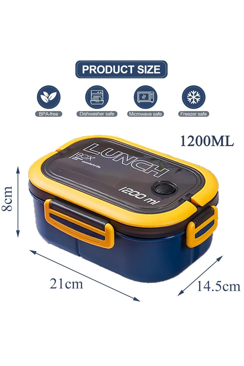 Necomi Bento Lunch Box for Kids & Adult, 1200ML Leak-proof Double-layered with Handle Lunchbox, Reusable BPA-Free Lunch Container, Microwave/Dishwasher Safe, Blue  - Image 2