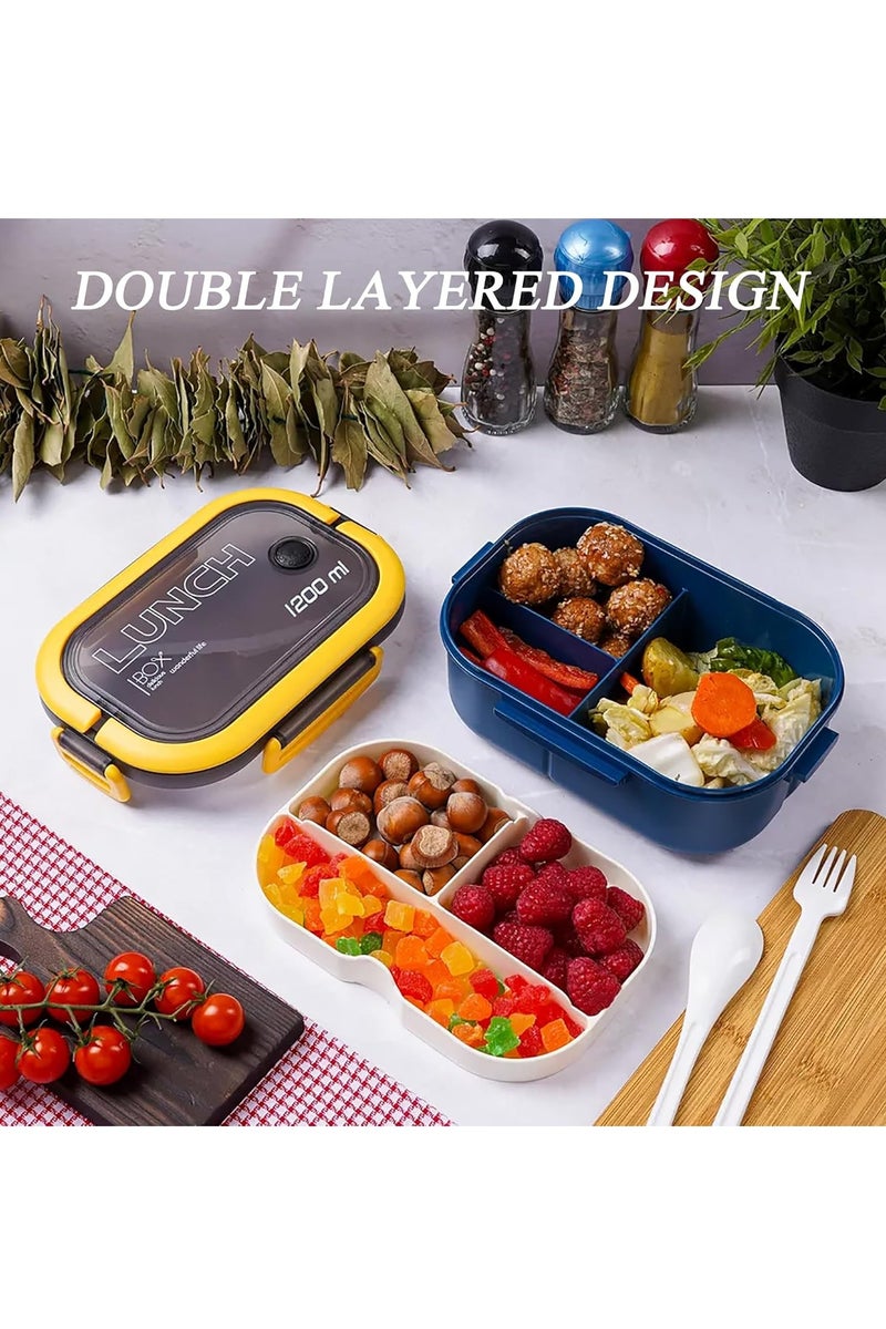 Necomi Bento Lunch Box for Kids & Adult, 1200ML Leak-proof Double-layered with Handle Lunchbox, Reusable BPA-Free Lunch Container, Microwave/Dishwasher Safe, Blue  - Image 4