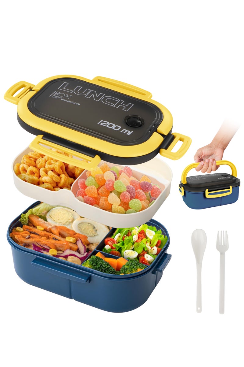 Necomi Bento Lunch Box for Kids & Adult, 1200ML Leak-proof Double-layered with Handle Lunchbox, Reusable BPA-Free Lunch Container, Microwave/Dishwasher Safe, Blue  - Image 1