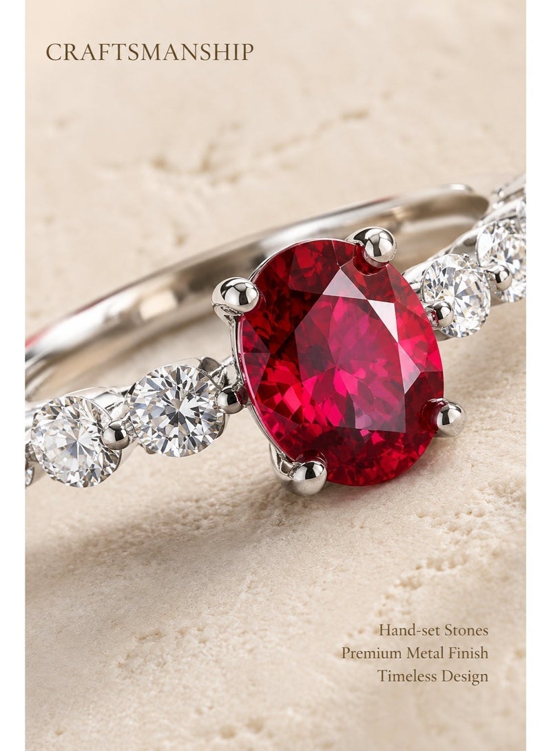 ZOCAI Elegant Adjustable Ruby Ring for Women Oval Red Gemstone with Diamond Accents White Gold Tone Jewelry Gift - Image 3