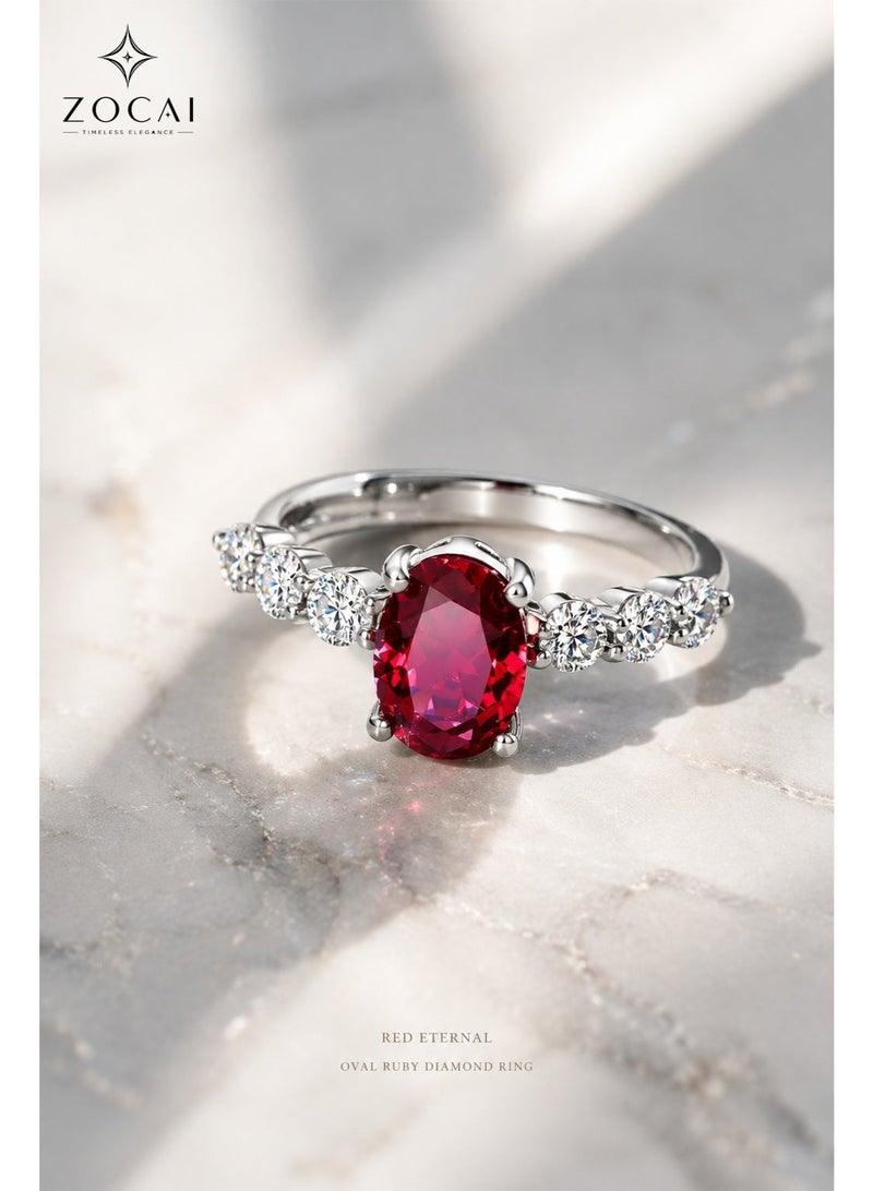 ZOCAI Elegant Adjustable Ruby Ring for Women Oval Red Gemstone with Diamond Accents White Gold Tone Jewelry Gift - Image 1