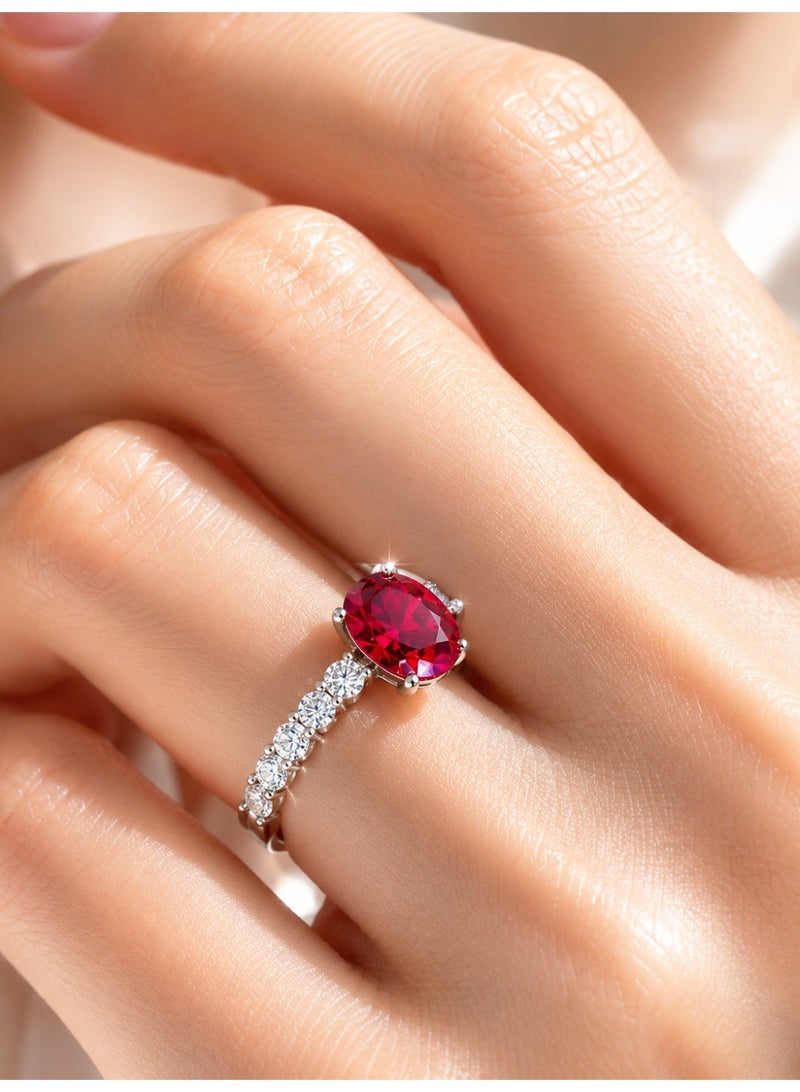 ZOCAI Elegant Adjustable Ruby Ring for Women Oval Red Gemstone with Diamond Accents White Gold Tone Jewelry Gift - Image 2
