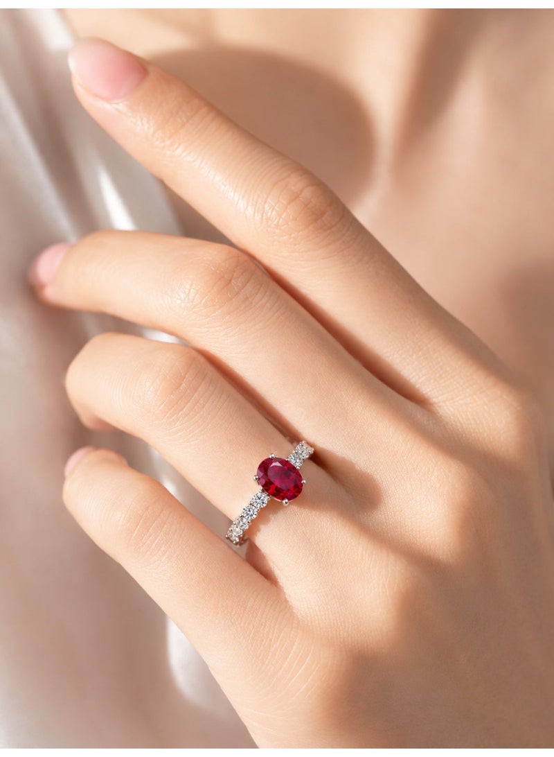 ZOCAI Elegant Adjustable Ruby Ring for Women Oval Red Gemstone with Diamond Accents White Gold Tone Jewelry Gift - Image 4