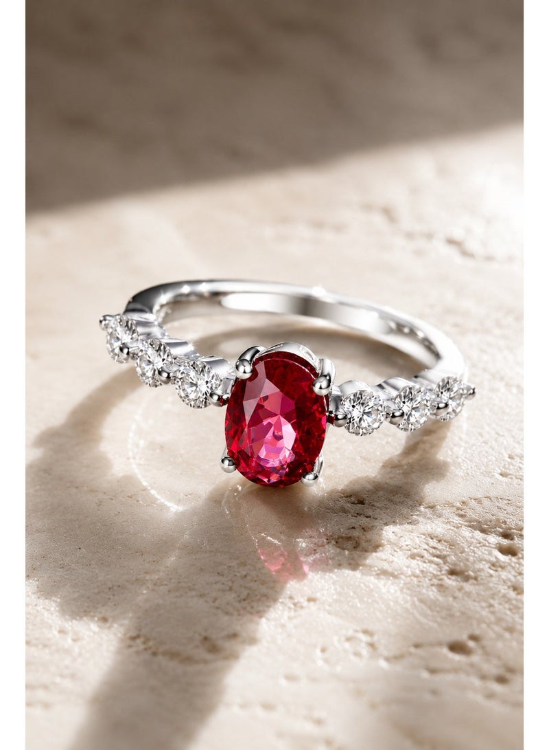 ZOCAI Elegant Adjustable Ruby Ring for Women Oval Red Gemstone with Diamond Accents White Gold Tone Jewelry Gift - Image 5