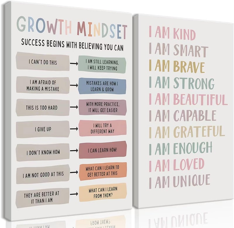 QGNBGBJ Growth Mindset Positive Affirmations Wall Art - Image 1