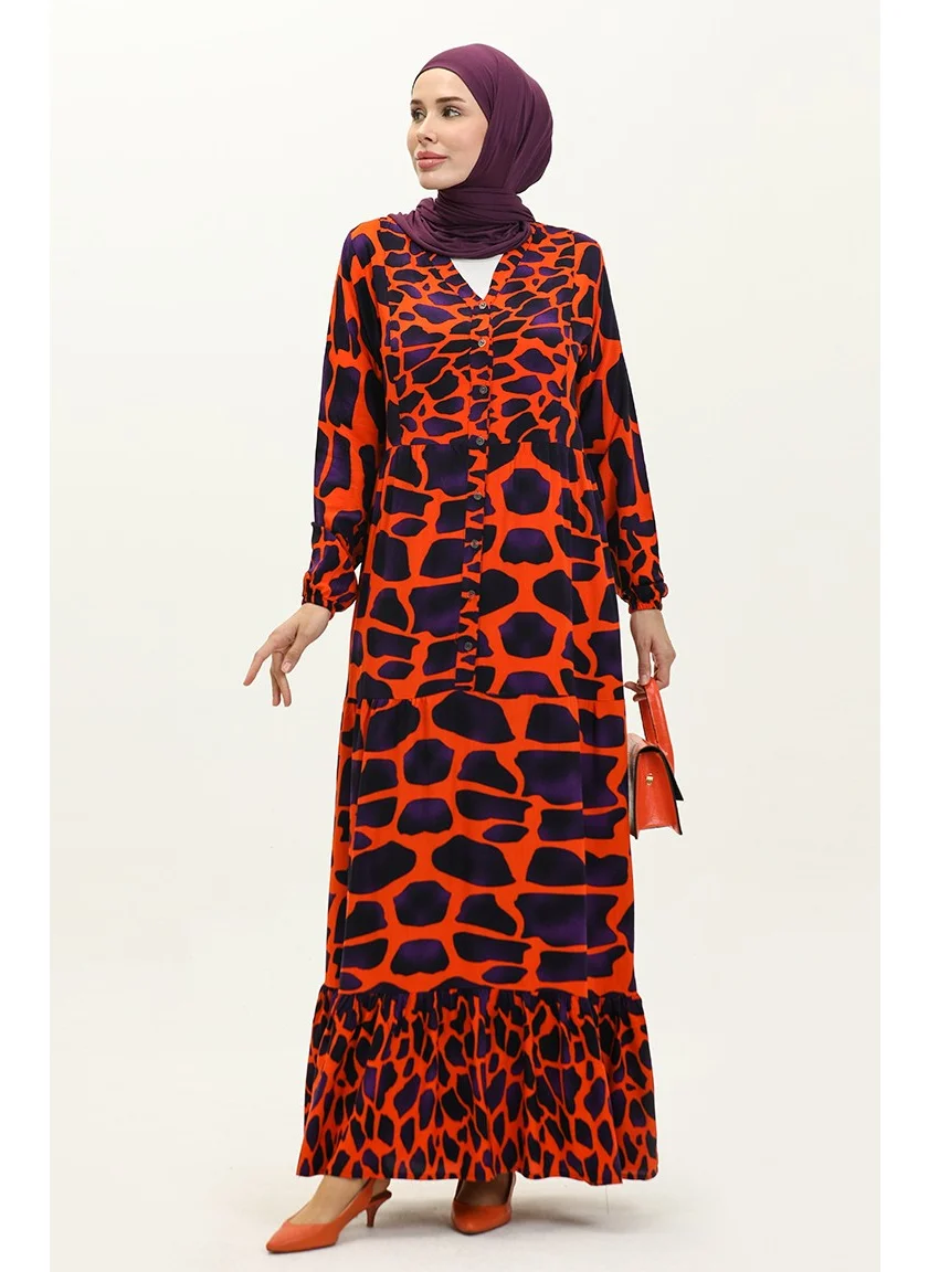 Sefa Merve Color Garnished Viscose Dress 0146-01 Orange Purple