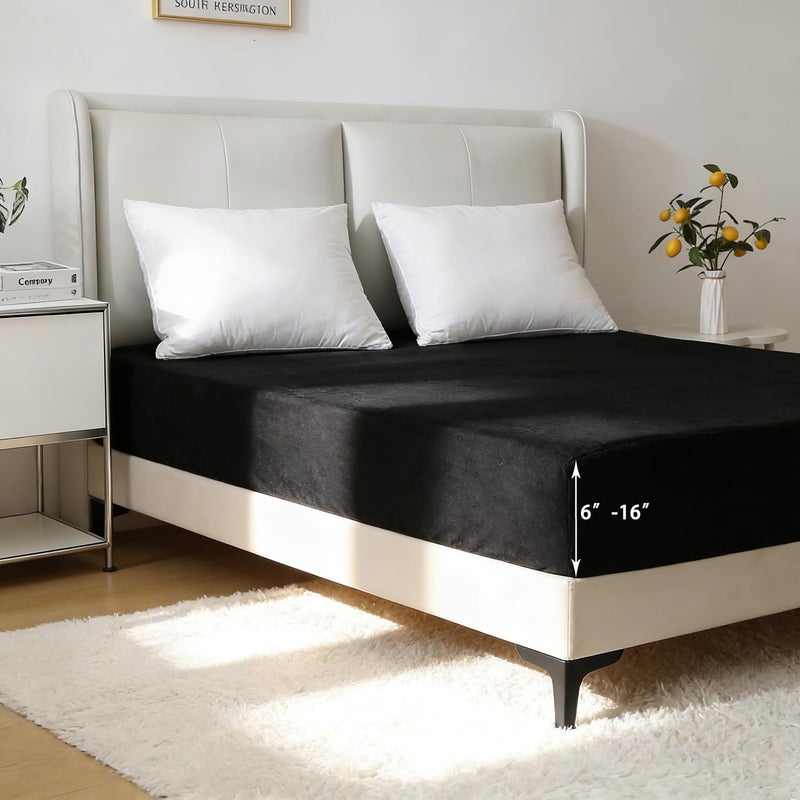 Nokolulu Velvet Fitted Sheet Twin Size - Ultra Soft & Thick Plush Fluffy Fitted Bottom Sheet - Fuzzy Cozy Sheet Twin Size - 16" Extra Deep Pocket (Black, 39"x75") - Image 4
