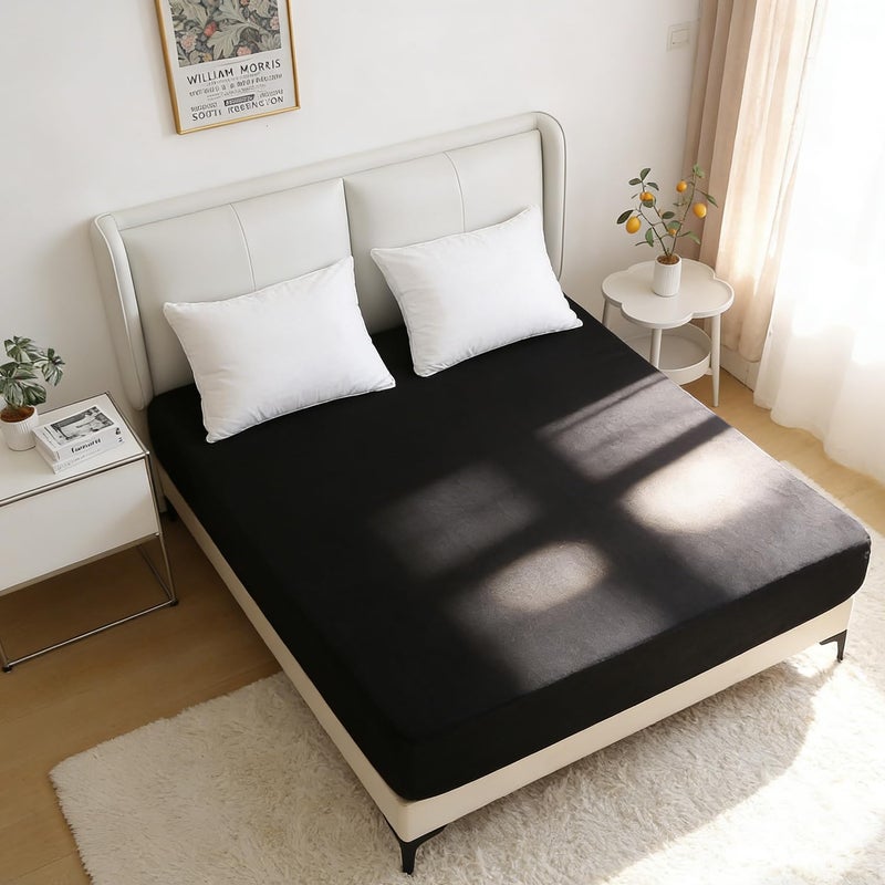 Nokolulu Velvet Fitted Sheet Twin Size - Ultra Soft & Thick Plush Fluffy Fitted Bottom Sheet - Fuzzy Cozy Sheet Twin Size - 16" Extra Deep Pocket (Black, 39"x75") - Image 2