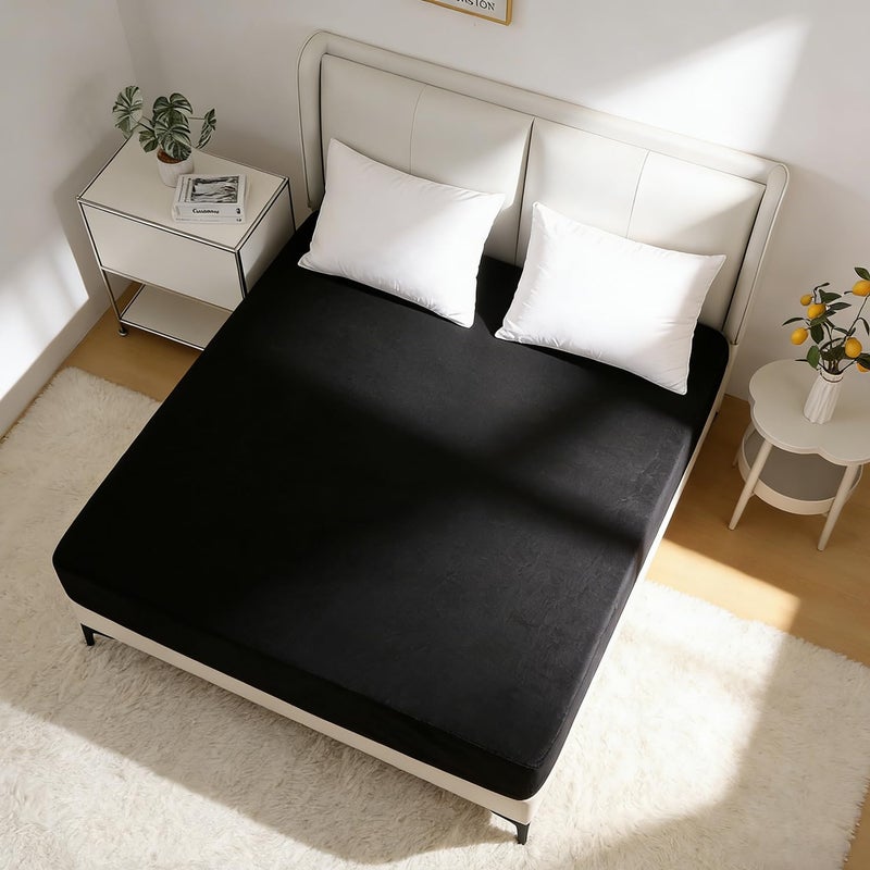 Nokolulu Velvet Fitted Sheet Twin Size - Ultra Soft & Thick Plush Fluffy Fitted Bottom Sheet - Fuzzy Cozy Sheet Twin Size - 16" Extra Deep Pocket (Black, 39"x75") - Image 3