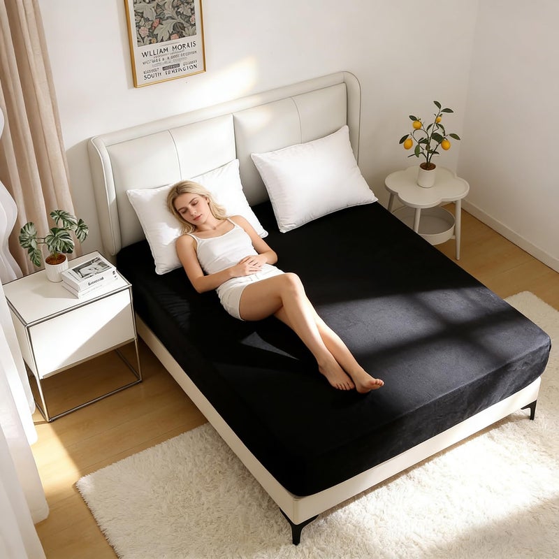 Nokolulu Velvet Fitted Sheet Twin Size - Ultra Soft & Thick Plush Fluffy Fitted Bottom Sheet - Fuzzy Cozy Sheet Twin Size - 16" Extra Deep Pocket (Black, 39"x75") - Image 5