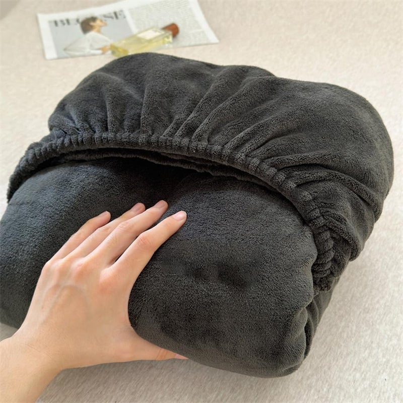 Nokolulu Velvet Fitted Sheet Twin Size - Ultra Soft & Thick Plush Fluffy Fitted Bottom Sheet - Fuzzy Cozy Sheet Twin Size - 16" Extra Deep Pocket (Black, 39"x75") - Image 1