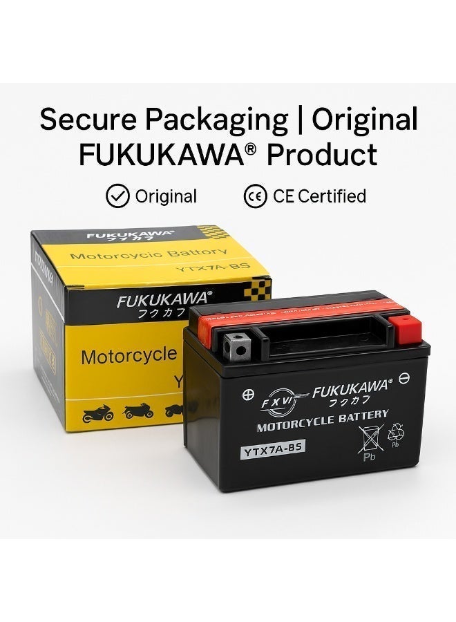 Fukukawa بطارية دراجات نارية FUKUKAWA YTX7A-BS 12 فولت 7 أمبير 105 CCA – بطارية رصاص تقليدية قابلة لإعادة التعبئة مع عبوات حمض للدراجات والسكوترات والـ ATV - Image 5